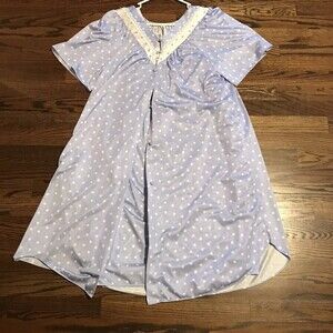 Shadowline Women’s Peignoir sz S Nylon Nightgown Robe Vtg Polka Dot Lavender SEE